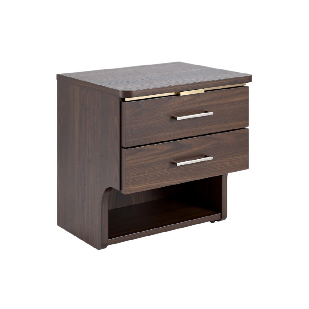 Modern Wooden Nightstand with Two Drawers and Open Shelf