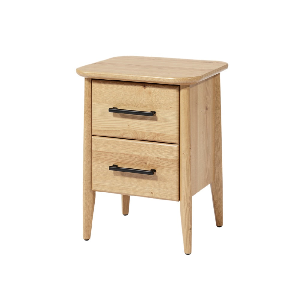 Stylish Wooden Nightstand with Two Drawers and Rounded Top